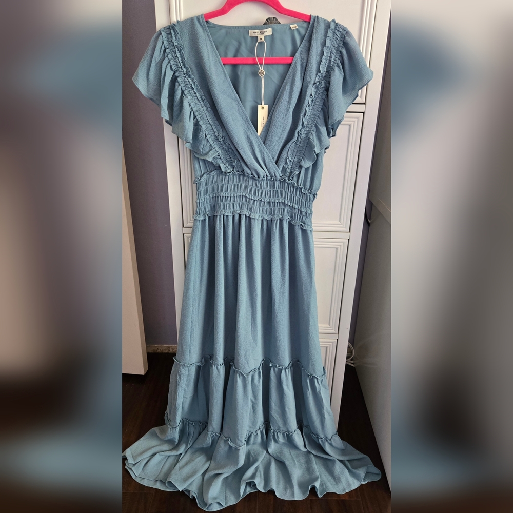 Max Studio Pebble Crepe Flutter Sleeve Maxi Dress Size M NWT - Picture 5 of 11